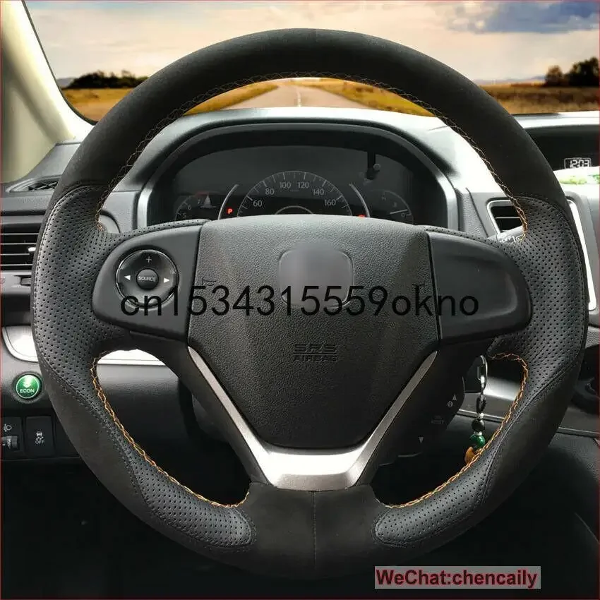 

Black Leather Orange Thread Soft Wrap Car Steering Wheel Covers For Honda CR-V