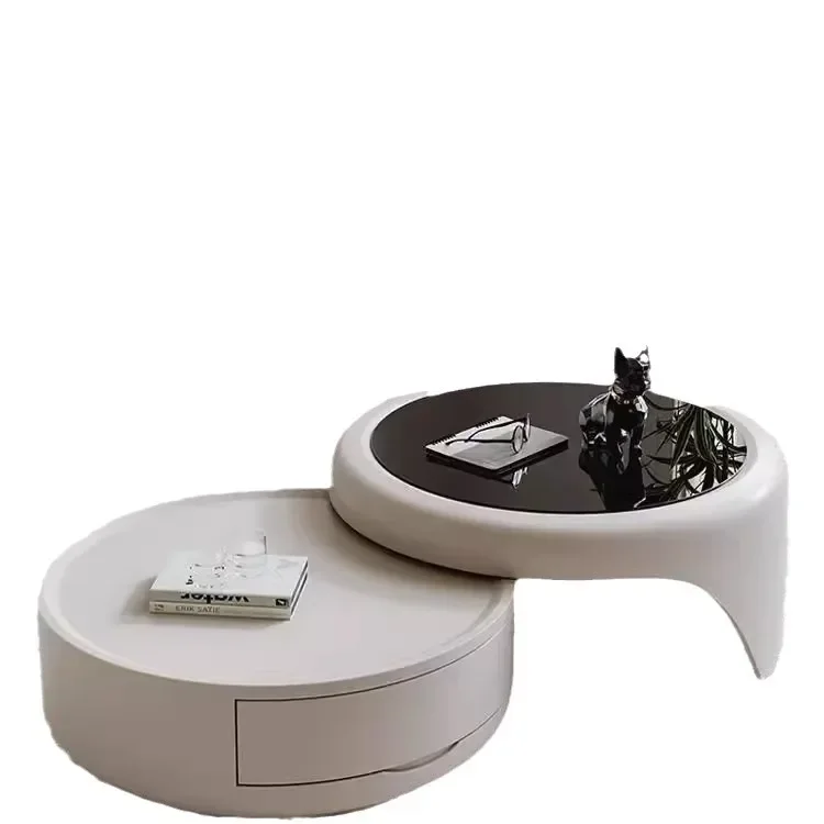 

Pudding cream wind coffee table living room combination tempered glass creative designer high sense round