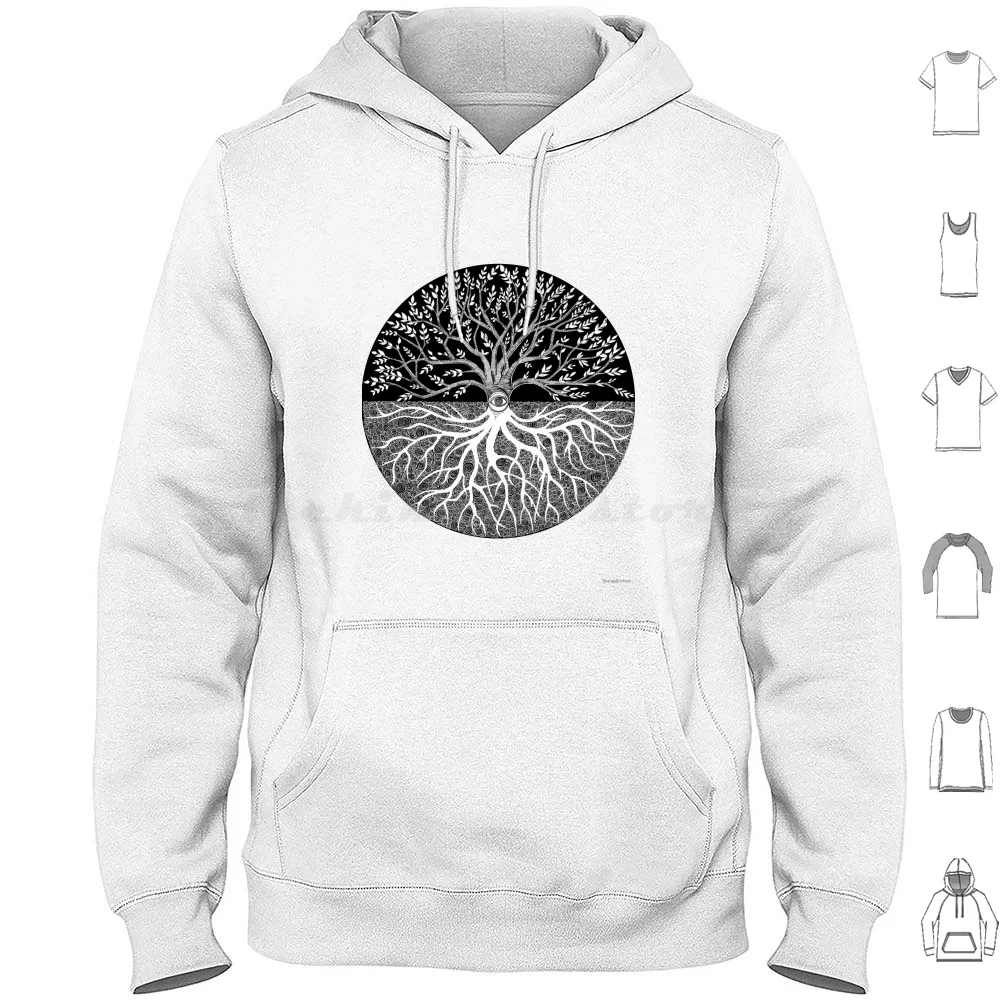 Druid Tree Of Life Hoodie cotton Long Sleeve Tree Of Life Tree Pagan Black And White B W Moon Sun Full Moon Pen And Ink