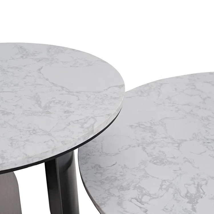 bn-Italian Modern Luxury Stainless Steel Round Marble Living Room Coffee Table Set for Home Villa Hotel*