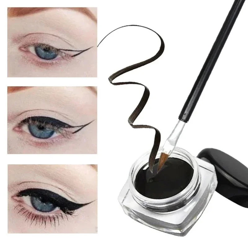 Zwarte eyelinercrème Waterproof Schoonheid Cosmetica Langdurige eyeliner Gel Oogschaduw Make-uphulpmiddelen met borstelset Eyeliner