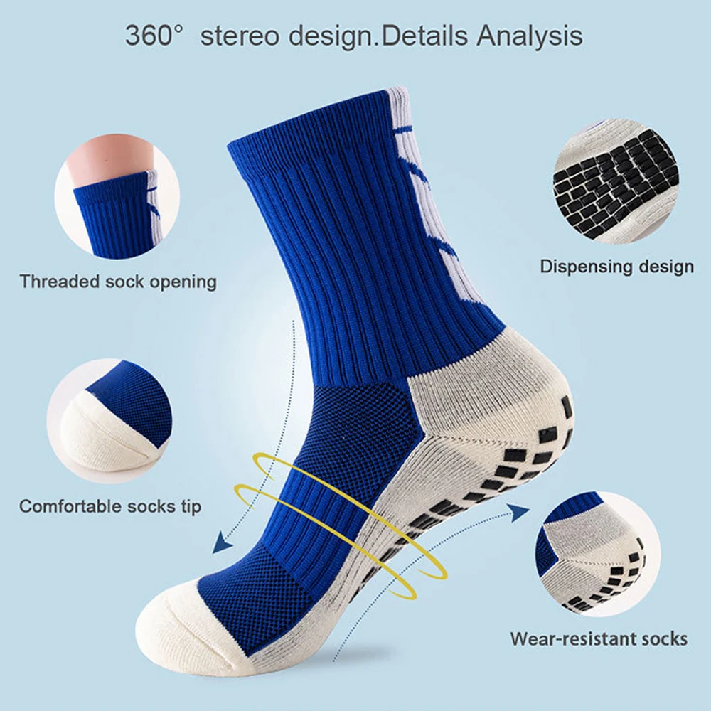 5 Pairs Non-slip Soccer Socks Men Silicone Bottom Football Socks Mid Calf Cycling Sports Sock Tennis Volleyball Badminton Socks