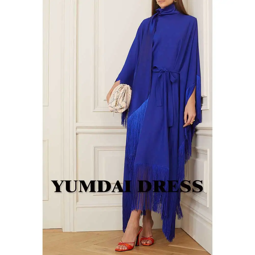 YUMDAI splendida gonna grembiule Dubai abito manica lunga 2023 donna elegante abito formale da festa Arabia saudita blu frangia mamma vestito lungo