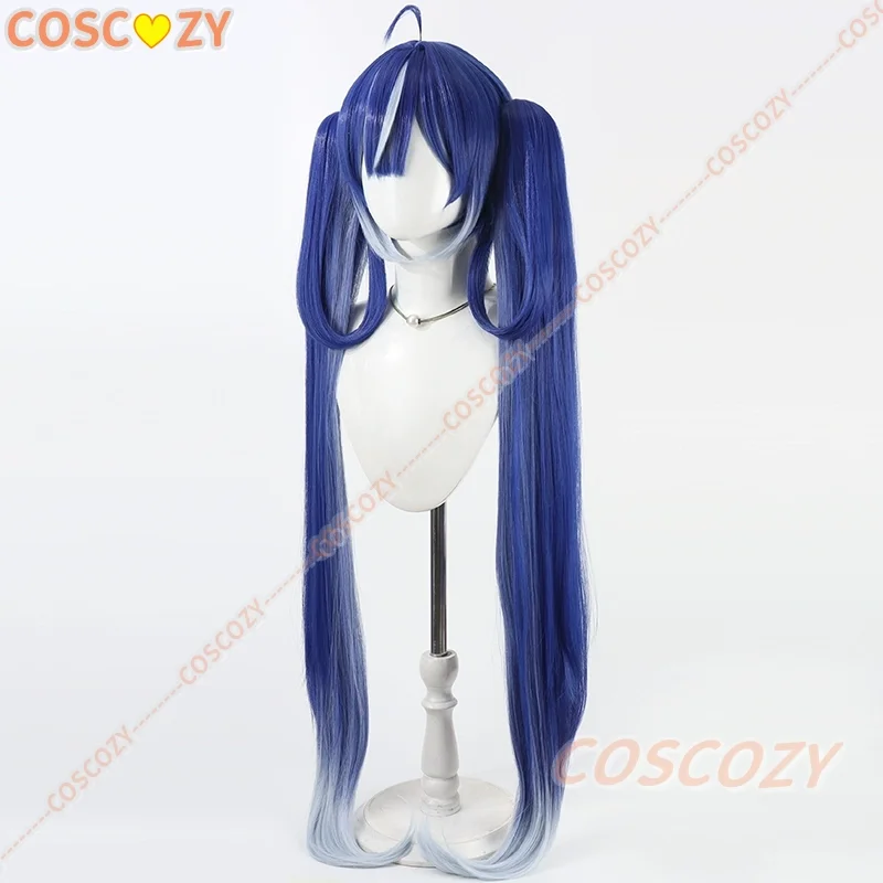 Spiel Wuthering Waves Iuno Cosplay Perücke Blau Doppel Pferdeschwanz Langes Haar Rinascita Karneval Halloween Party für Frauen Mädchen Perücke Kappe