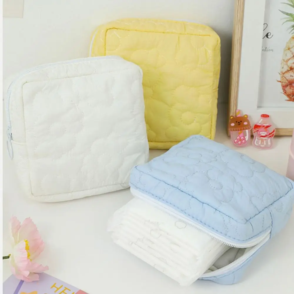 Polyester Cotton Period Bag Portable Square Flower Design Sanitary Napkin Storage Pouch Storage Bag Woman Girls