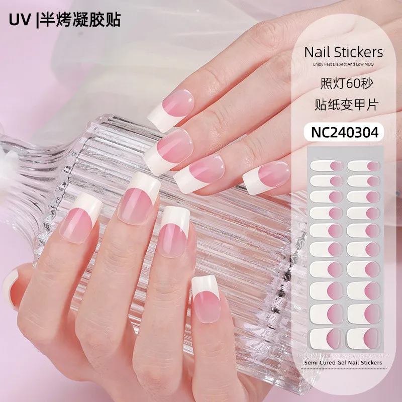 

20-наконечники градиентных белых полуматических УФ-наклеек, гелевые наклейки для ногтей, клейкие гелевые обертывания для ногтей с полным покрытием для УФ-лампы, украшения для дизайна ногтей