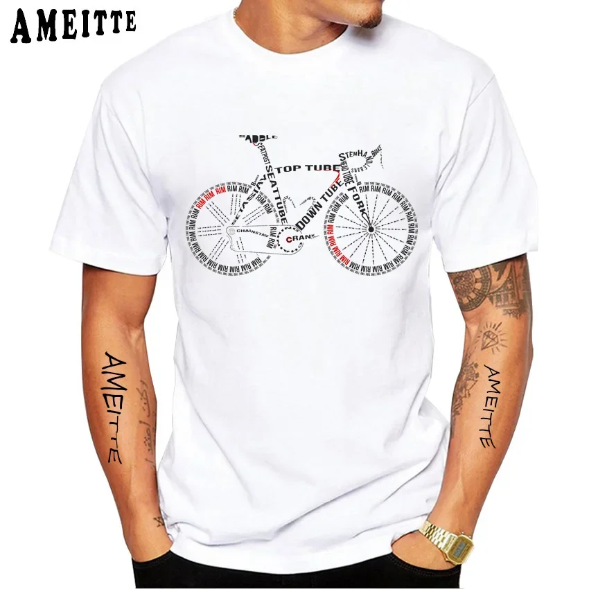 

Anatomy Of A Bike Letter Design T-Shirt New Summer Men Short Sleeve Bicycle Sport t shirt White Casual Boy Tees Mtb Tops