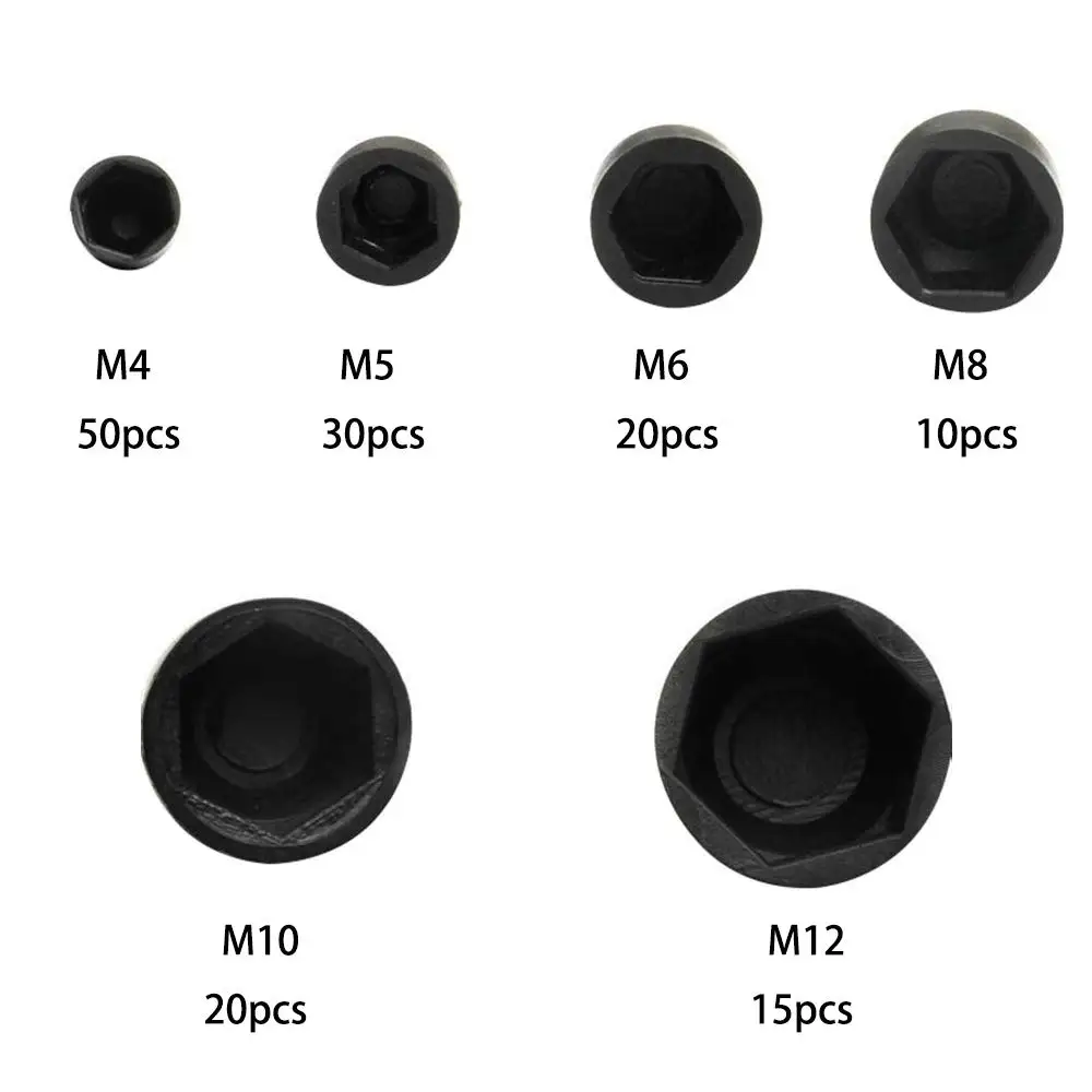 145pcs Plastic Dome Bolt Nut Protection Caps Cover Hex Hexagon Screws M4 M5 M6 M8 M10 M12 Black and White