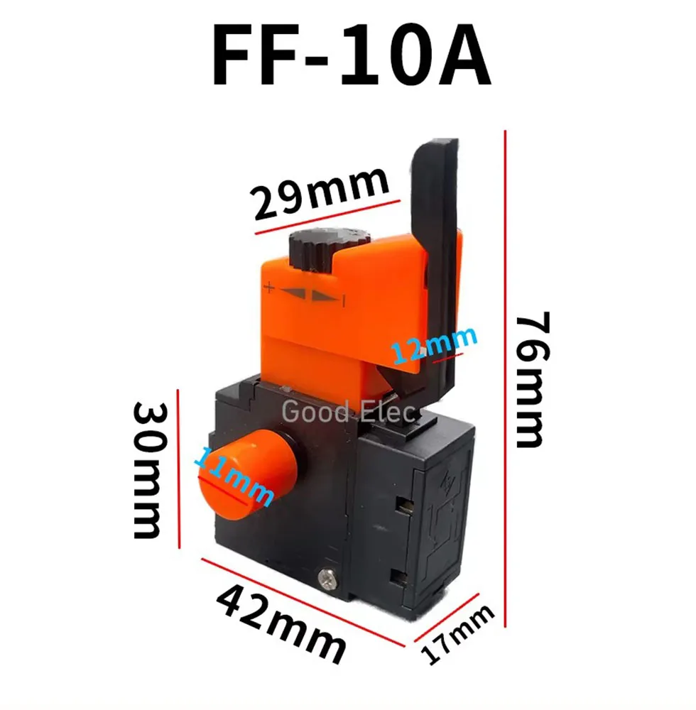 1PCS FA2-6/1BEK Orange+Black 6A 250V 5E4 Lock on Power Tool Electric Drill Speed Control Trigger Button Switch