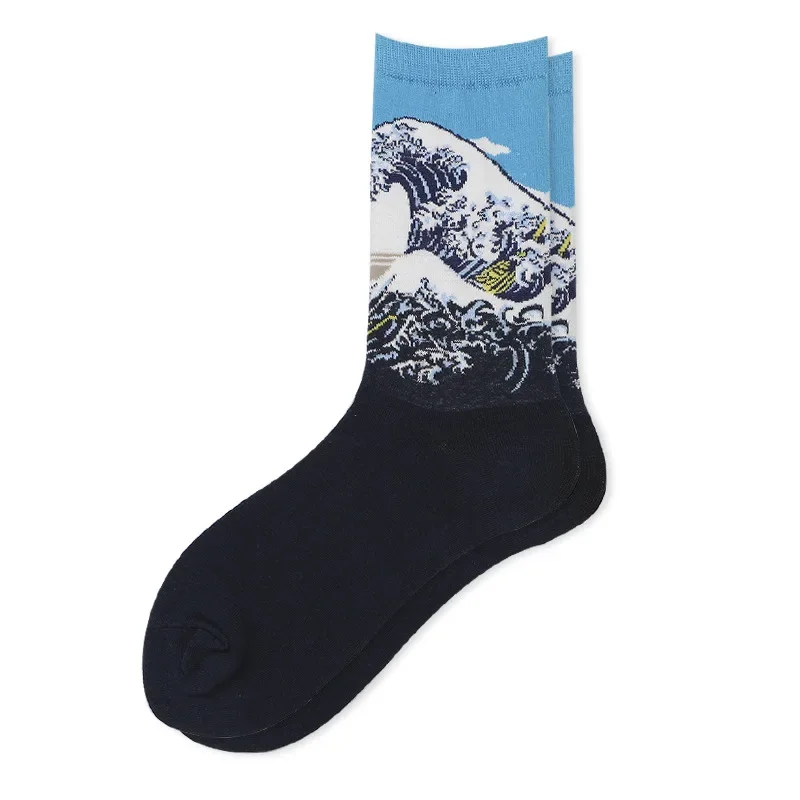 Calcetines de mujer Van Gogh calcetines divertidos felices de algodón cielo estrellado calcetines de pintura famosa Van Gogh calcetines de pintura