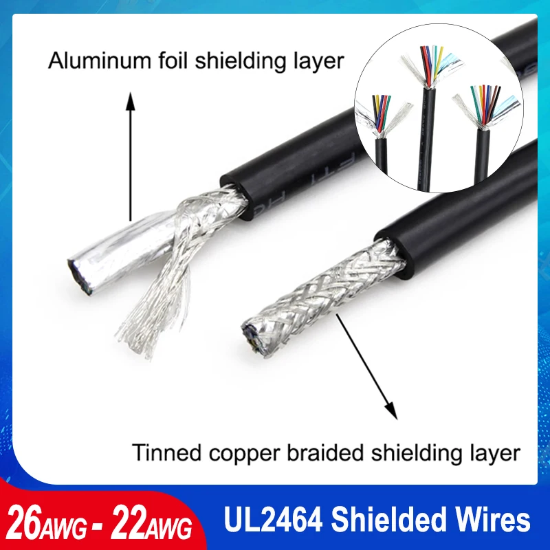 

2-10M UL2464 Shielded Wires 26/24/22AWG/ 2 3 4 5 6 8 Cores Channel Audio Copper Line Signal Control Cable Power Cord Cable