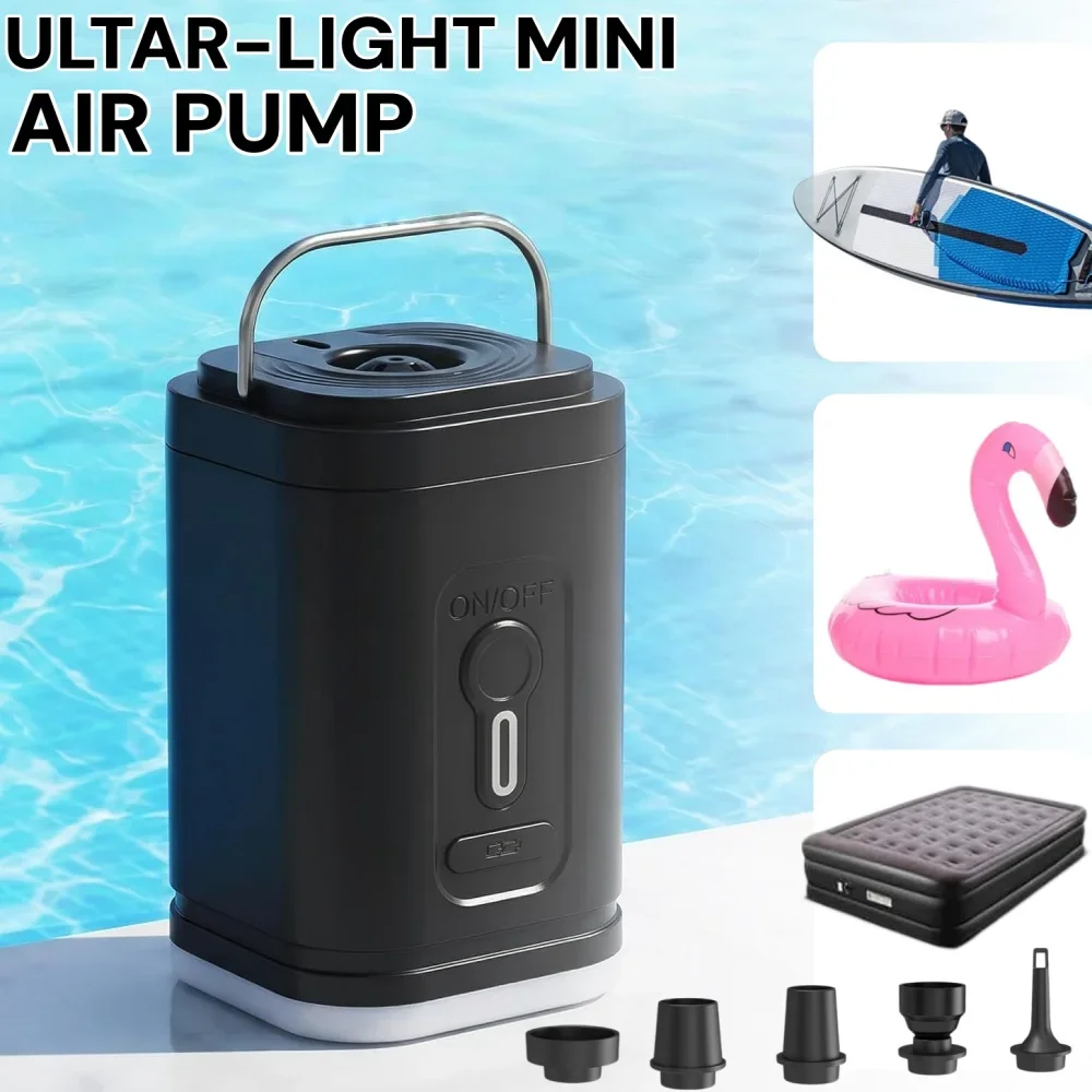 Bomba de Ar Portátil Sem Fio 1200mAh Recarregável USB Inflador e Desinflador Mini Bomba de Vácuo Elétrica para Colchão de Camping e Boia de Piscina