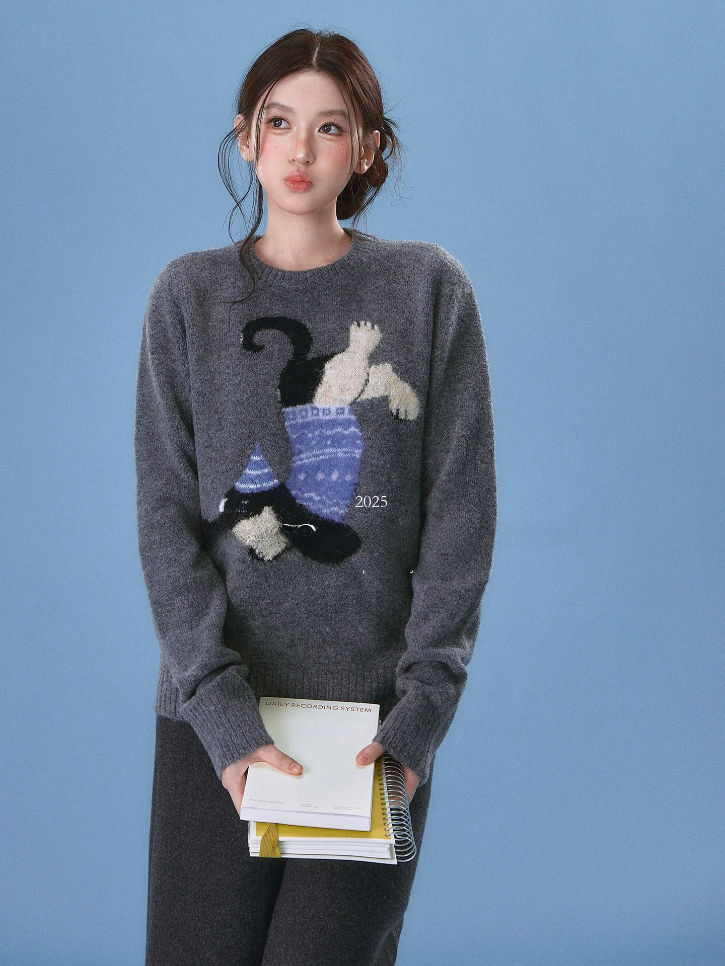 

Женский свитер OIOI E Cisas в клетку с длинными рукавами, осенне-зимний пуловер с круглым вырезом, утепленный вязаный топ, модная женская одежда