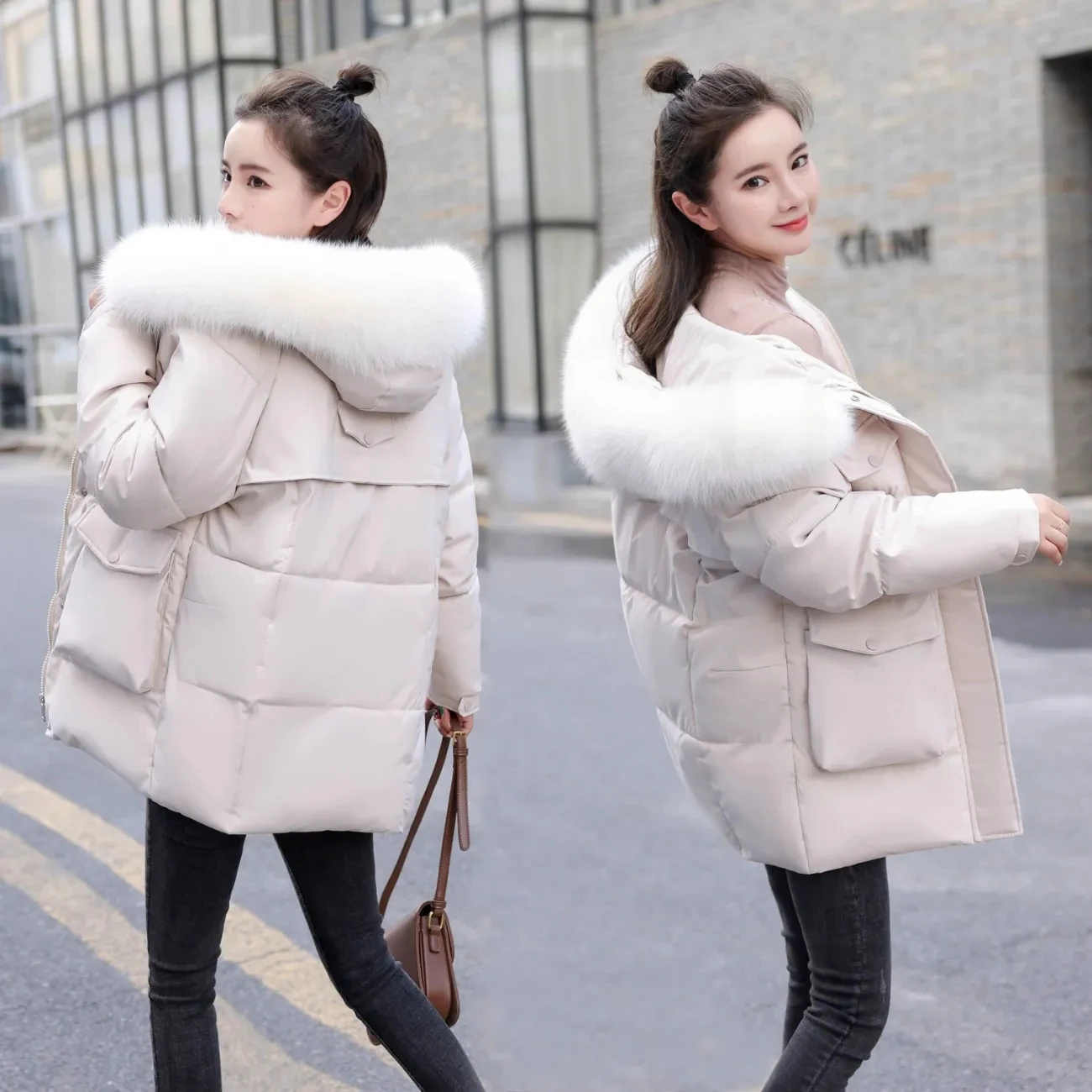 

Women's Padded Jacket 2025 New Short Padded Bread Jacket Winter Parkas Coat Korean Loose Fur Collar Padded Jacket