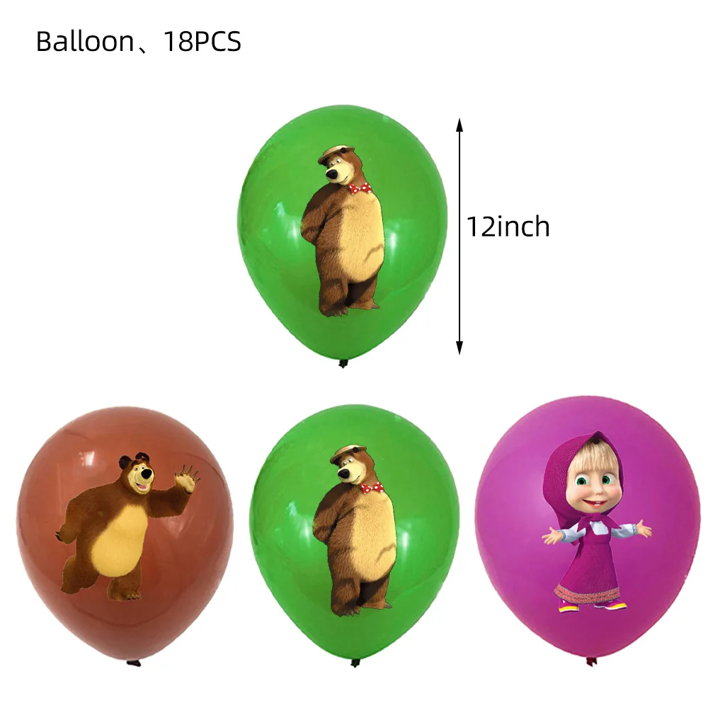 Mascha und der Bär Geburtstagsdekoration Tischgeschirr Becher Teller Tischdecke Ballon Banner Hintergrund Geschenktüten für Kinderparty-Zubehör – Detail 33