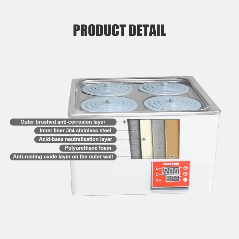 WESTTUNE Lab Digital Water Bath Thermostatic Heater with 4/6 Openings Heating Devices Stainless Steel Liner Thermostat Tank