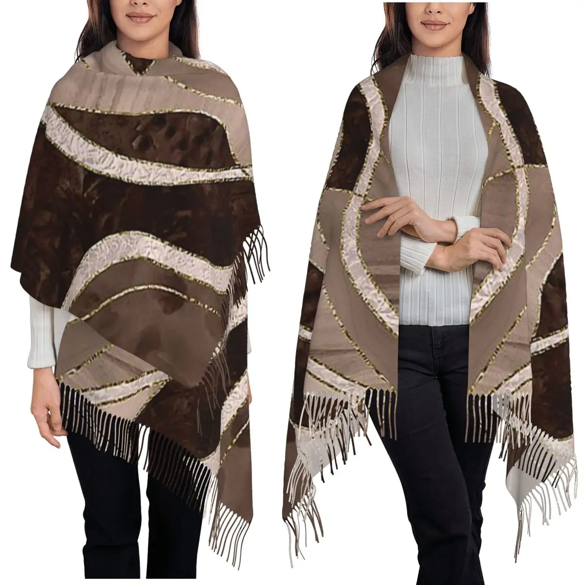 

Оттенки мраморного агата, современный геометрический шарф, шарфы с кисточками для женщин, мягкие теплые шали и накидки, большая осенне-зимняя шаль