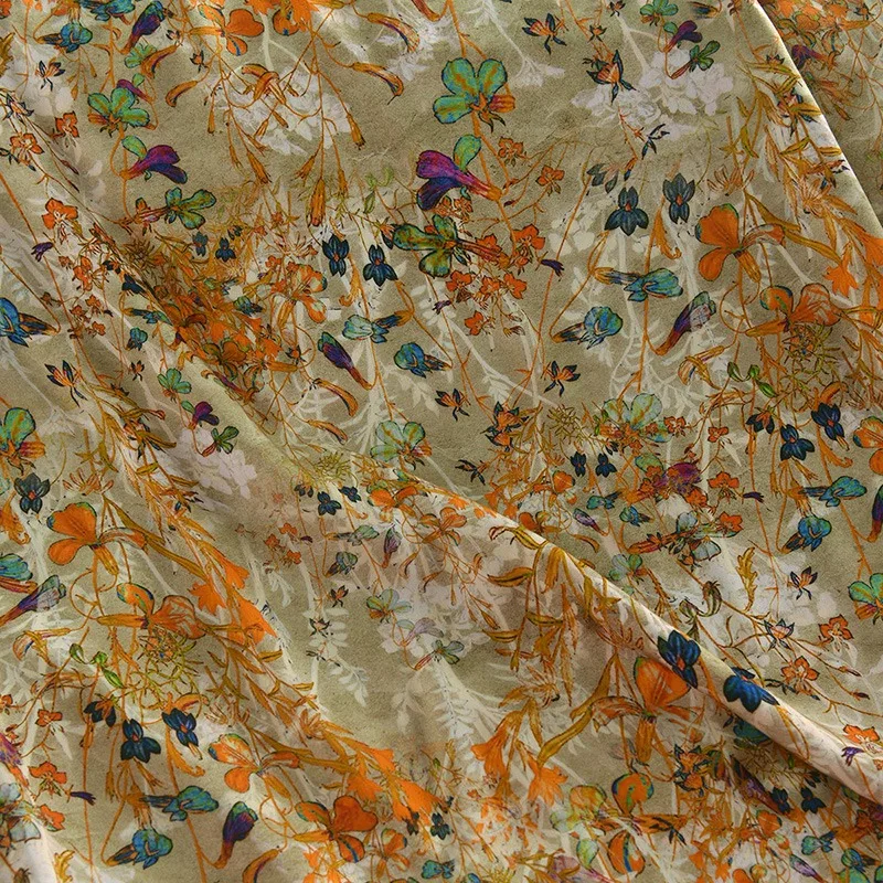 

Тонкая ткань шириной 145 см, 200 г/м, ткань с оранжевым цветочным принтом для шитья летней одежды, украшения дома, мягкая и драпированная ткань R561