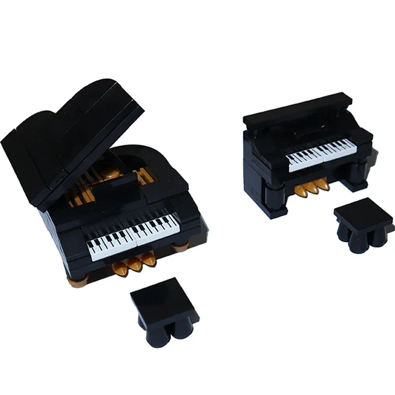Blocos de construção compatíveis com cidade moc, acessórios de móveis para casa, modelo diy, cadeira de piano, pianista, criatividade, decoração, tijolos