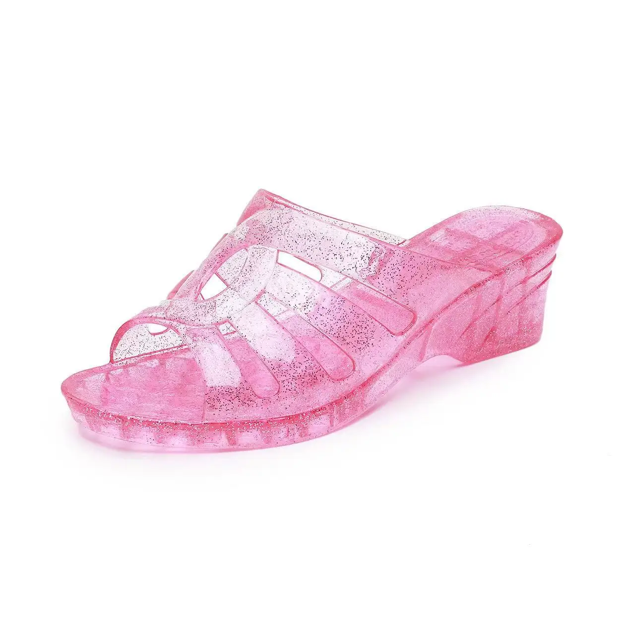 New Women\'s Summer Transparent Crystal One Word Wedges Slipper Soft Sole Non Slip Home Slippers Bathroom Slippers