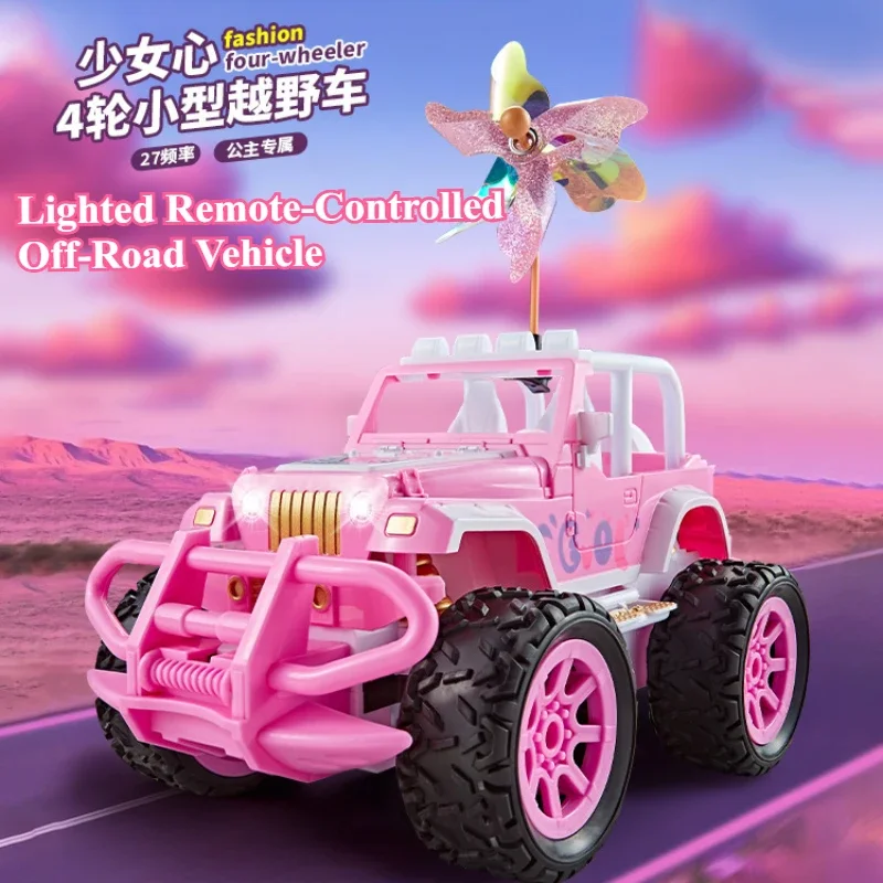 Voiture RC télécommandée rose 2.4G 4WD, véhicule jouet tout-terrain à lumière LED avec conception supérieure ouverte, modèle RC pour enfants filles, cadeau d'anniversaire