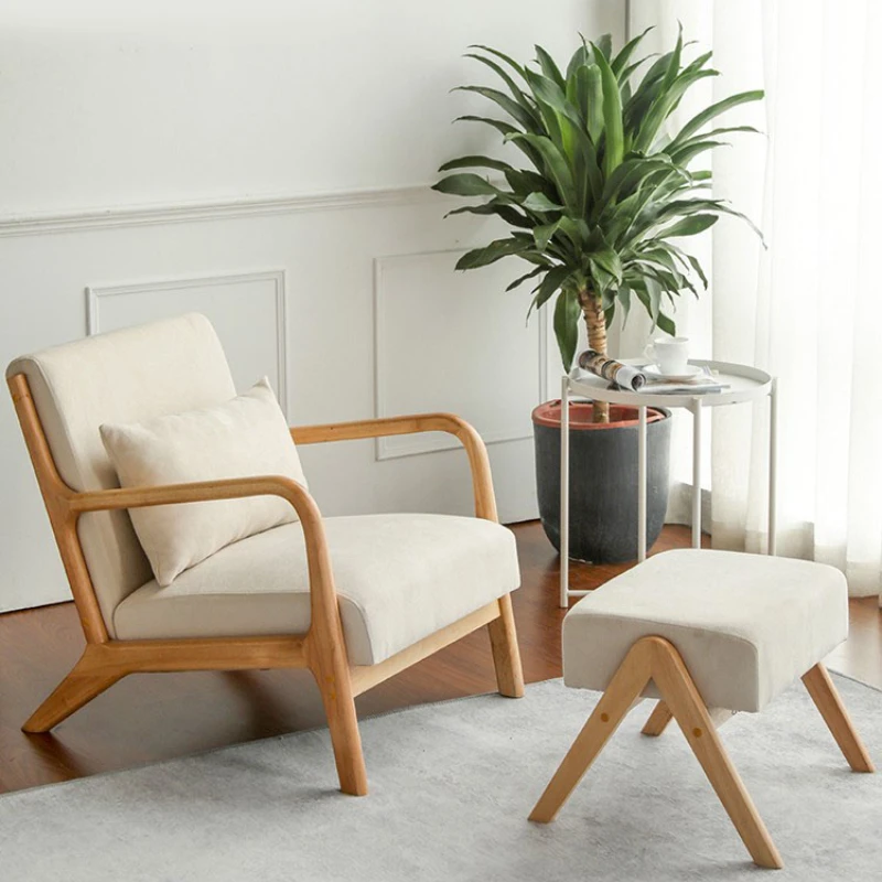 

Solid wood single person sofa chair simple fabric leisure living room balcony bedroom armchair home lazy sofa
