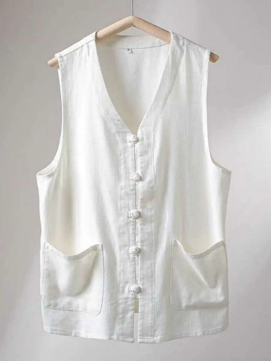 

Мужской жилет свободного кроя из хлопка и льна на пуговицах, летний, дышащий, молодежный, в стиле рабочей одежды, классический ретро-дизайн