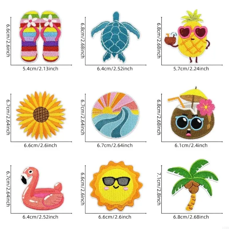270D Vacation Theme Iron On Applique Embroidery Repair Patches Nonsewing For Backpacks Hats And Clothing Craft Project 9Pcs