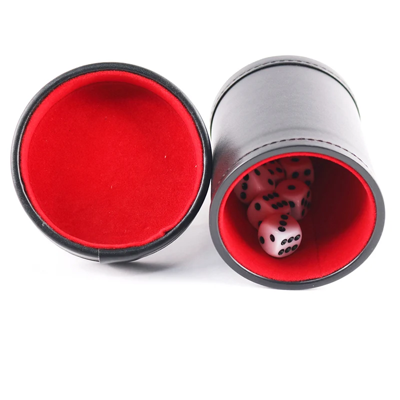 1X 83*92mm New Black PU Leather Flannel Mute Dice Cups With 5pcs Dices Bar Game Supplies