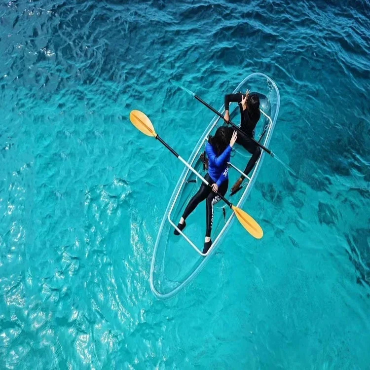 Desain baru kualitas tinggi kayak bening transparan ganda mendayung perahu kristal clear-kayak kano/kayak jelas bawah