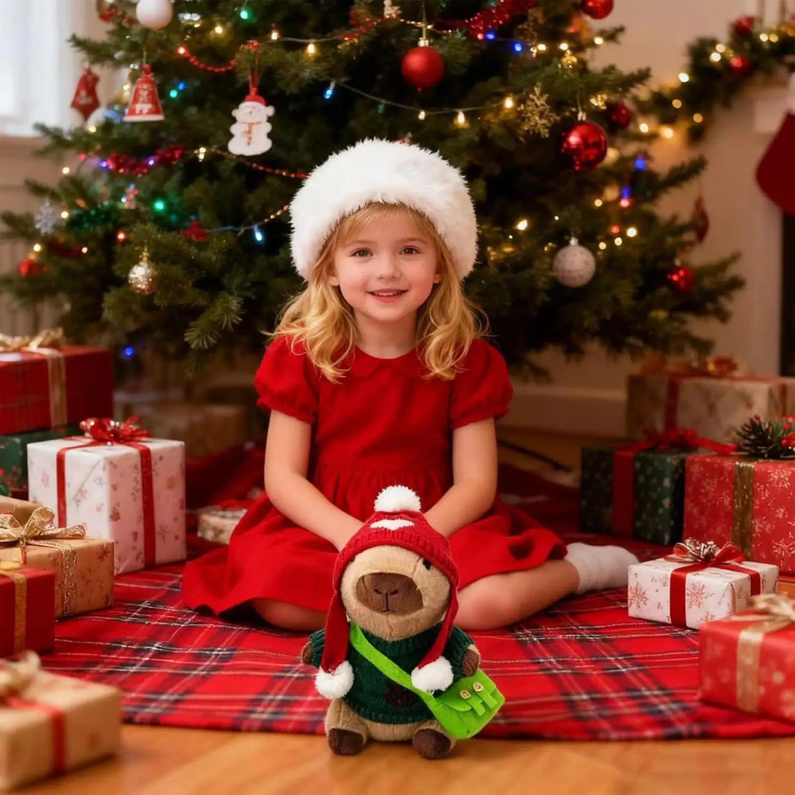 محشوة كابيبارا عيد الميلاد شخصية جميلة 9.8in كابيبارا فستان لعبة للبنين بنات الكبار الشباب الأصدقاء السفر غرفة نوم المنزل سيارة #2