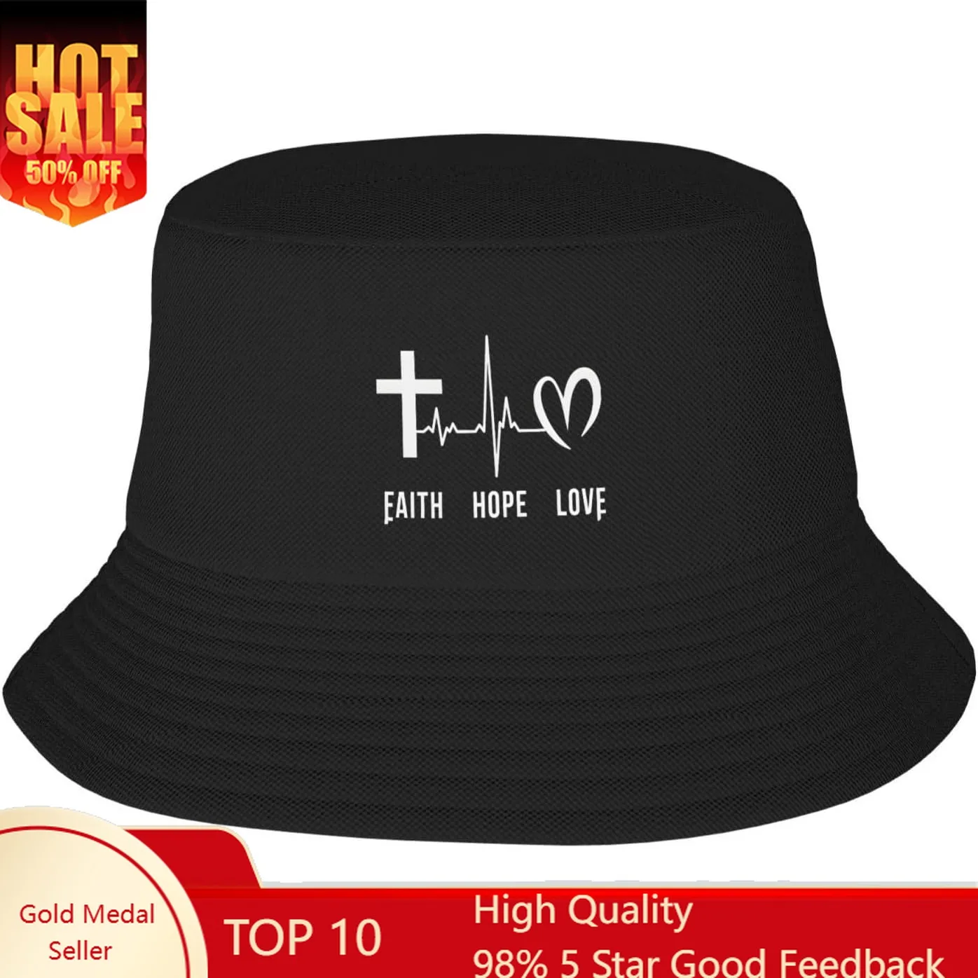 

Faith Hope Love Christian Bucket Hat for Men Women Teens Fashion Sun Hat Packable Outdoor Fisherman Hat Black