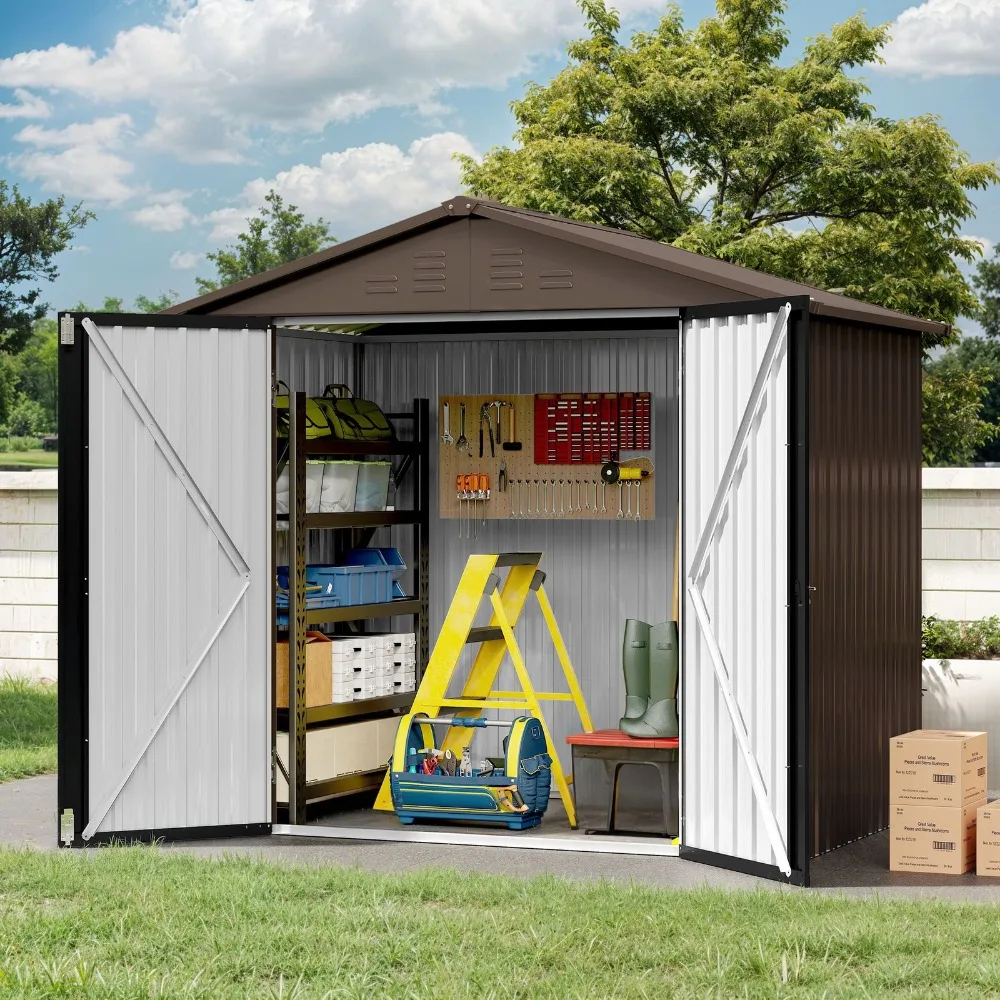 

Металлический навес для наружного хранения размером 6x4 фута, запираемый и водонепроницаемый, с крышей Gable и вентиляционными отверстиями