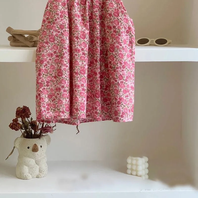 Korea Print Girls Casual Dresses Floral Summer Kids Dresses For Girls Cotton Baby Skirt Summer Princess Skirt