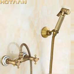 Antique Brass Bidets Cold & Hot Cold Mixer Shower Sprayer Anal Cleaning Toilet Spray Kit Bidet Spray Bronze Shower Head Wash