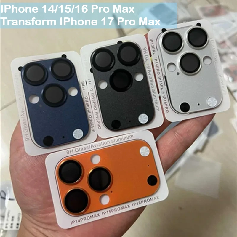 2025 Trasforma IPhone 17 Pro Protezione per obiettivo fotocamera finta per IPhone 17 16 15 14 Pro Max Metallo 9H Vetro Copertura completa antigraffio
