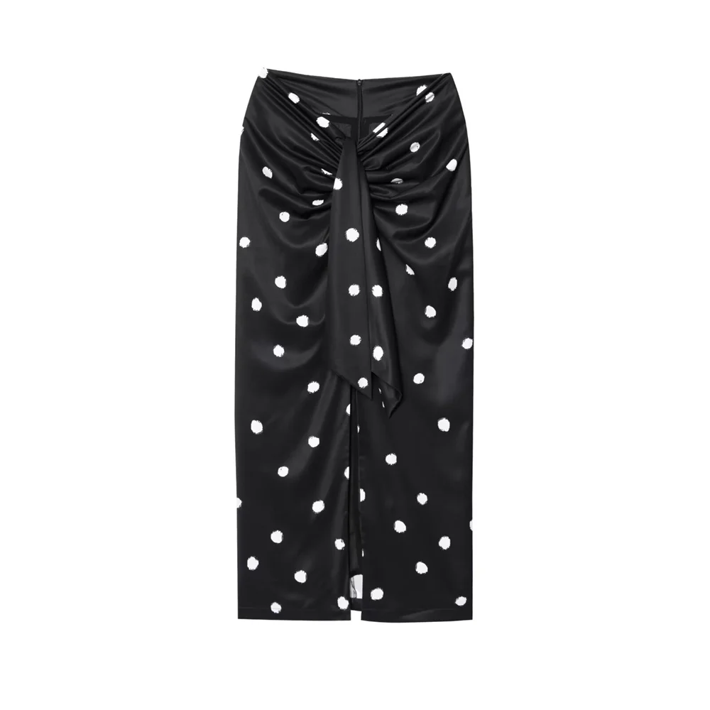 

2025 new women's casual and elegant design with European and American style lace up pleated series polka dot MIDI skirt