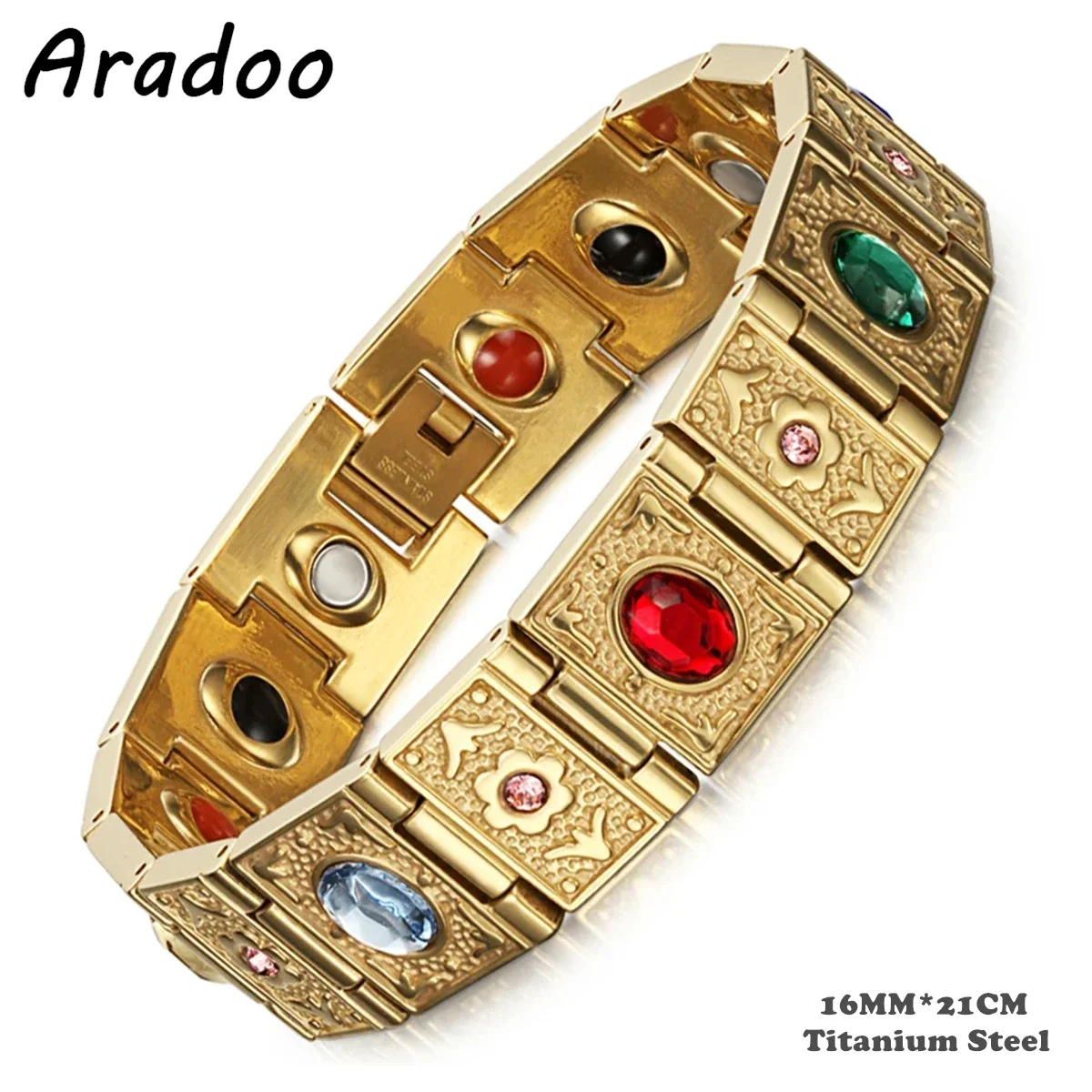 ARADOO Luxury Colored Gems Titanium Steel Bracelet Zircon Crystal Vintage Treasure Bangle Jewelry Gifts