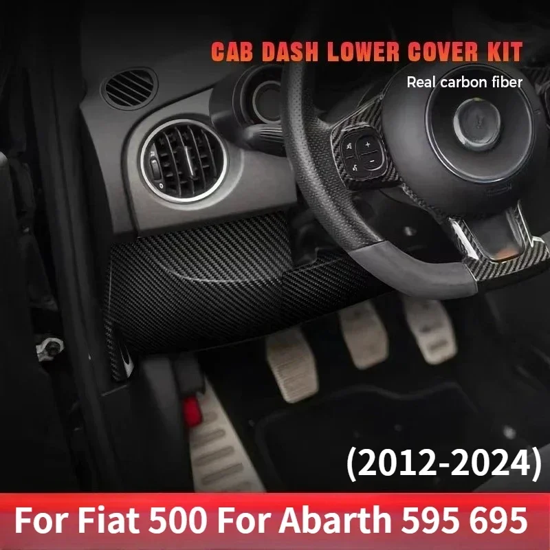 For Fiat 500 For Abarth 595 695 Real Dry Carbon Fiber 2012-2024 Cab Dashboard Lower Cover Interior Modification Accessories