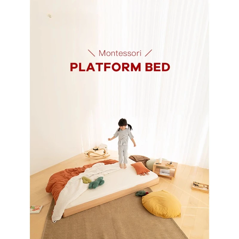 Montessori platform full beech solid wood bed