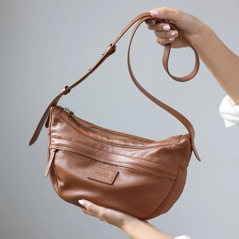 Women Luxury Genuine Leather Casual Zipper Crossbody Bags Original Design Soft Cowhide Single Shoulder Bag