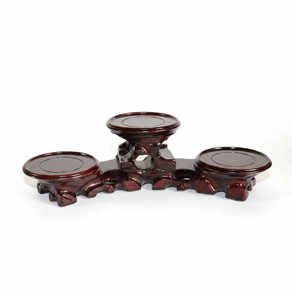 Root Carving Multi-Tier Round Base Rack Teapot Crystal Stone Ornament Decor Holder Home Decor Display Shelf Wooden Display Stand