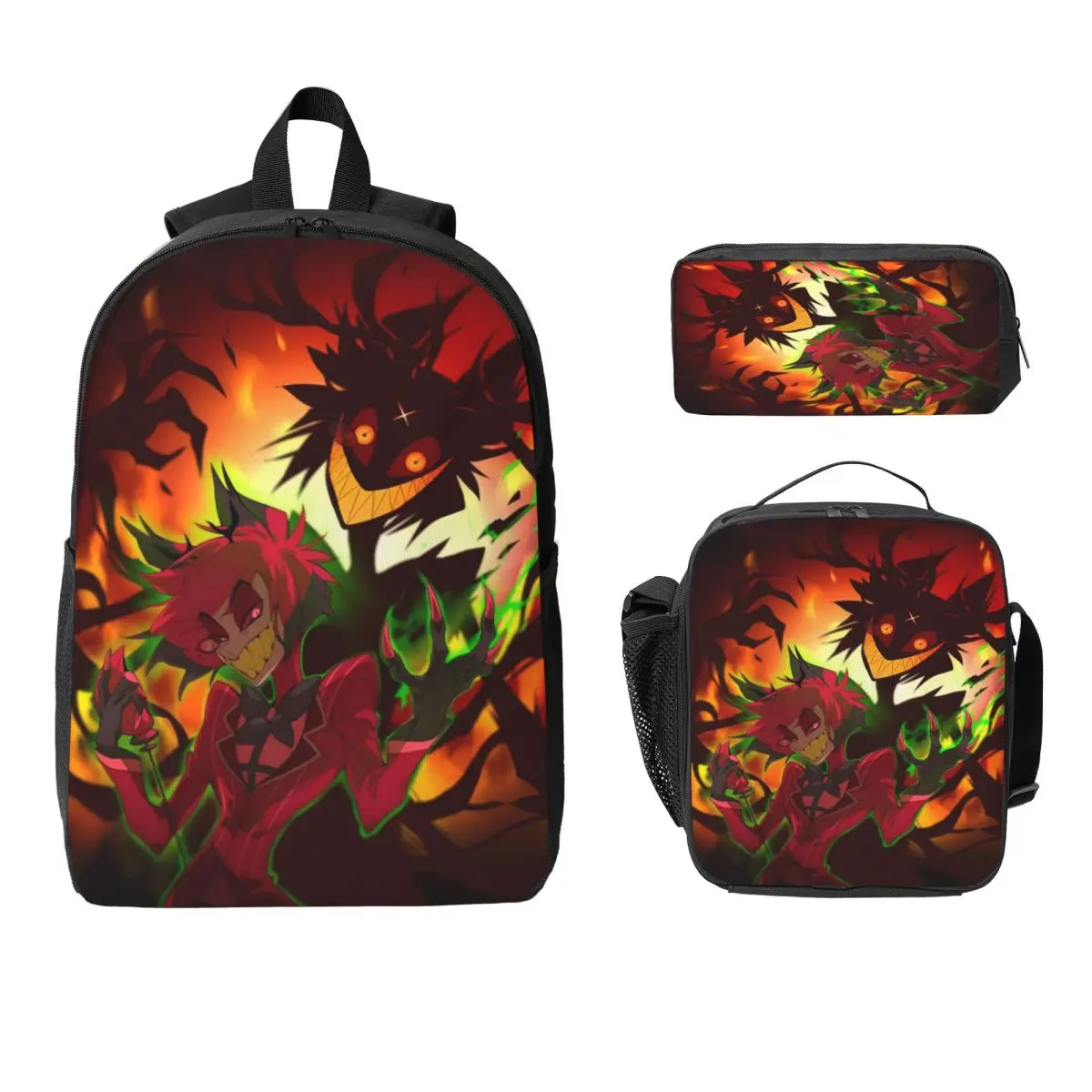 Hazbines Hoteles Alastor Vox 2 حقيبة ظهر للأطفال صندوق الغداء أكياس القلم للبنين بنات رياض الأطفال حقائب الظهر حقيبة مدرسية مجموعة حقائب الكتب #1