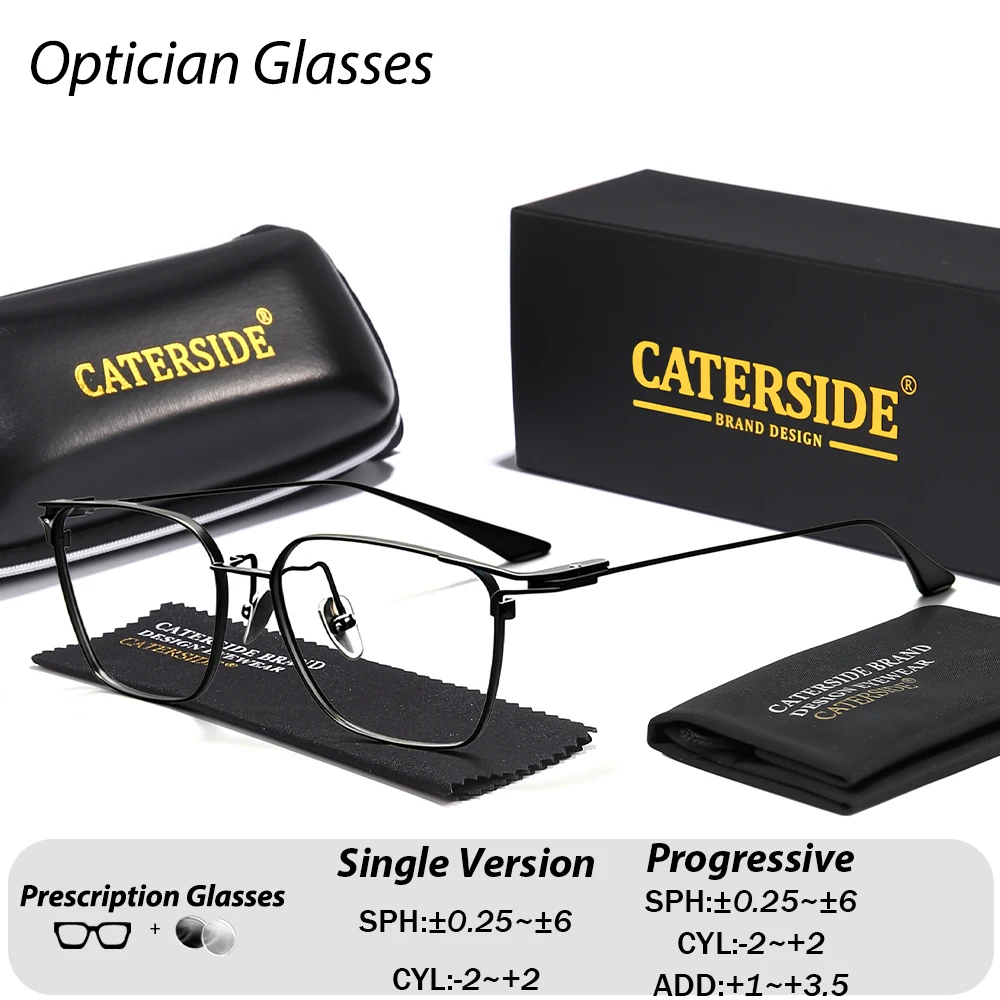 CATERSIDE Men Square Titanium Eyeglasses Women Thin Ultra Light Optical Glasses Myopia Eyewear Customized Prescription Glasses