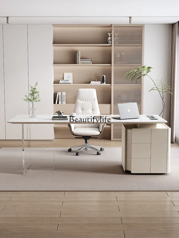 pg45Italian Minimalist Stone Plate Desk Home High-Grade Acrylic Suspended Computer Desk