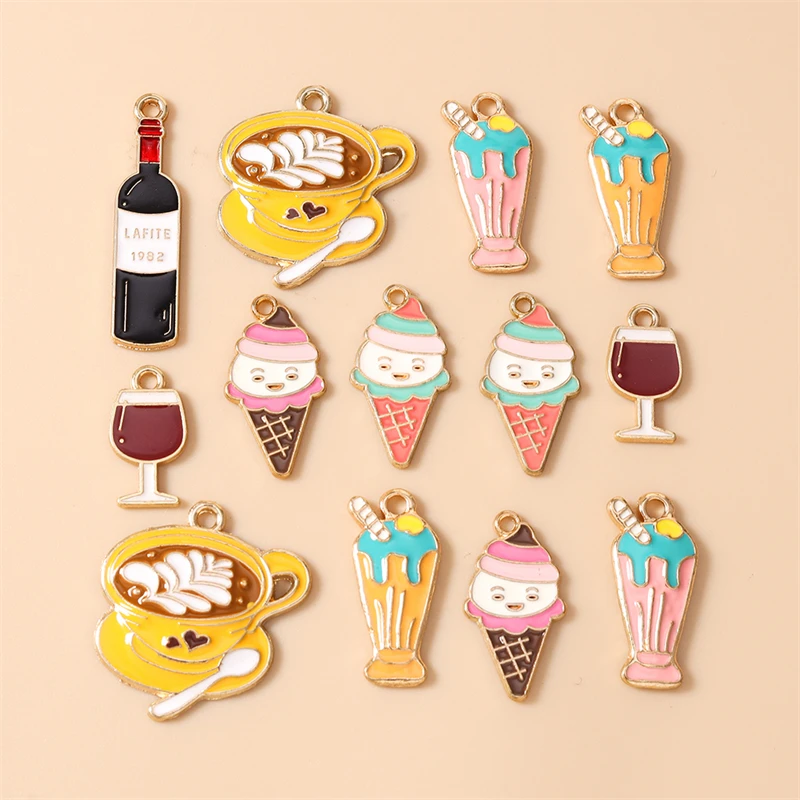 20 Stück Niedliche Getränke-Anhänger, Emaille Sommer-Eiscreme-Anhänger für Schmuckherstellung, Halsketten, Ohrringe, DIY-Bastelzubehör – Detail 1