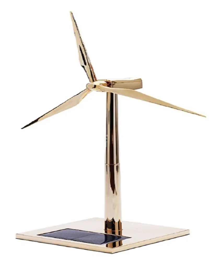 Solar Fan Model Gold Wind Turbine Windmill Wind Energy Industry Gift Office Decoration