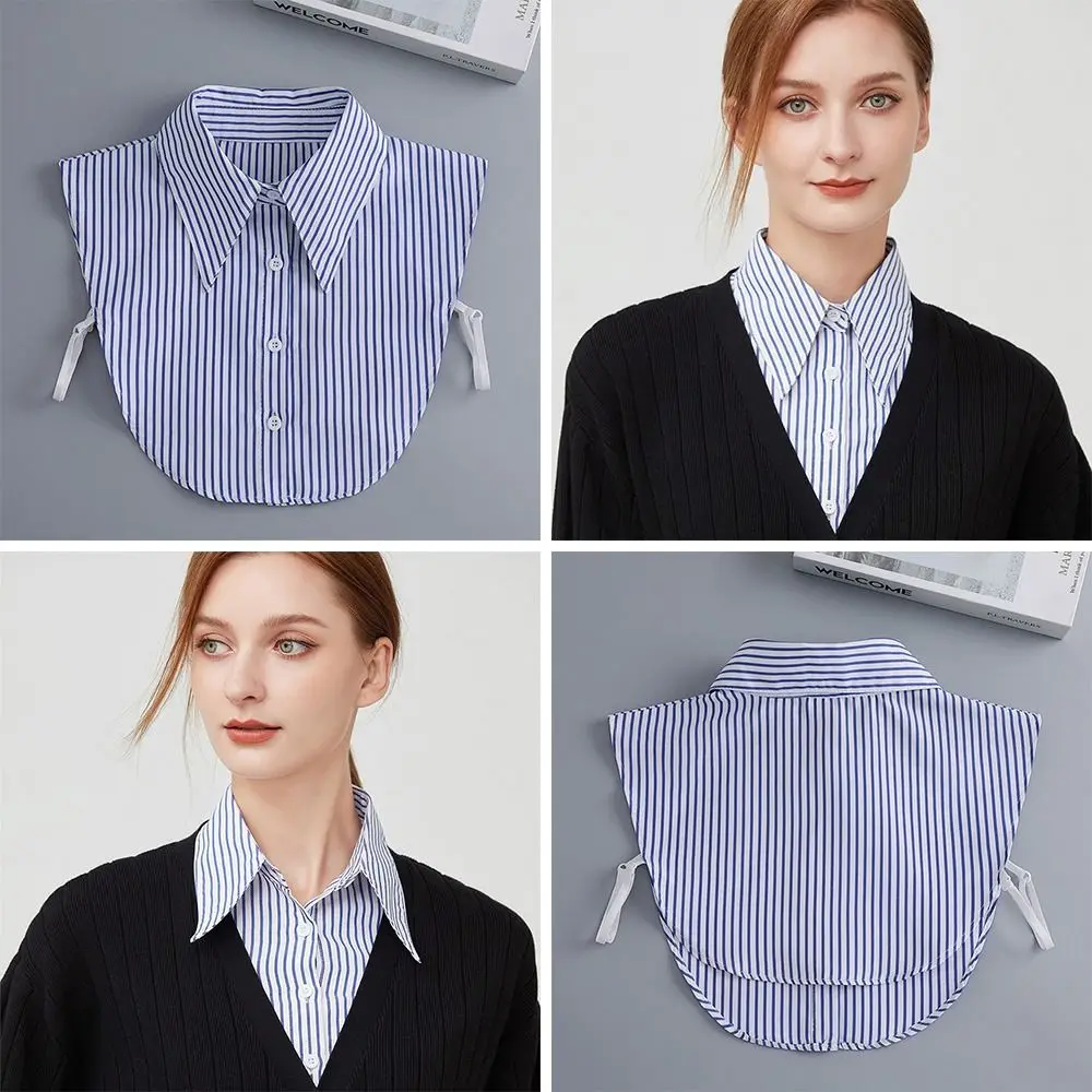 New Detachable Fake Collar Blue Stripes False Collar Neckline Women Girls Ties&Bows