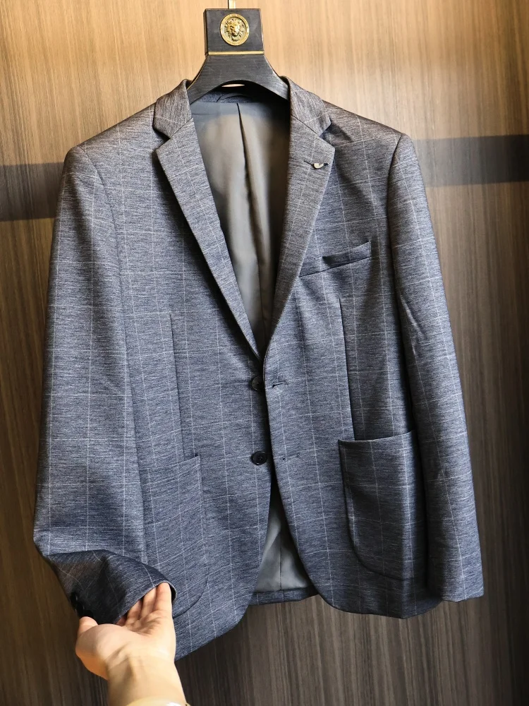 

Smooth Drapey Men's Casual Plaid Patterned Business Commute Suit Jacket Spring Fashion Urban Style Breathable Polyester Blend