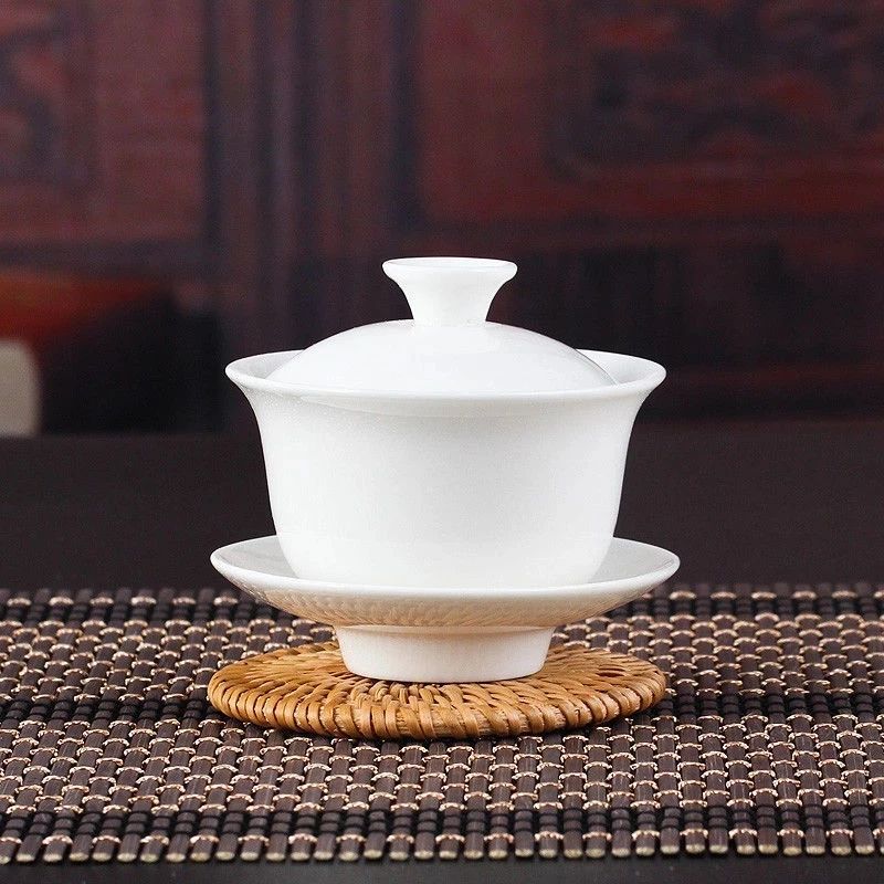 Chinese Gaiwan Tea Set Kung Fu White Ceramic Gaiwan White Teaware Sancai Tea Cup